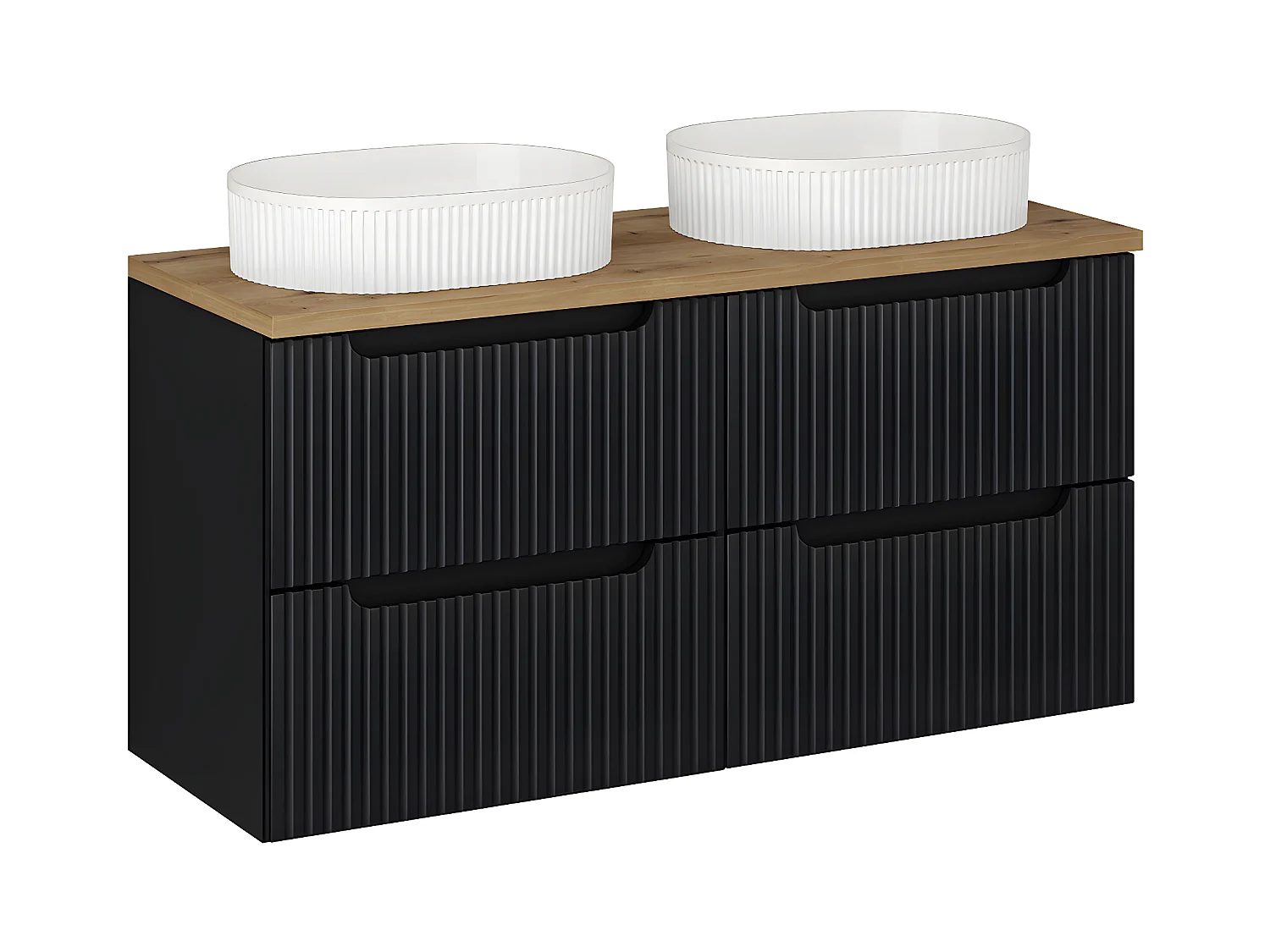 Meuble double vasque 120cm 4 tiroirs Riva Noir et Bois