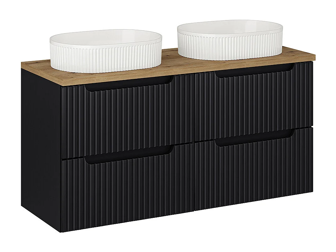 Doppelwaschtisch 120cm 4 Schubladen Riva Schwarz und Holz
