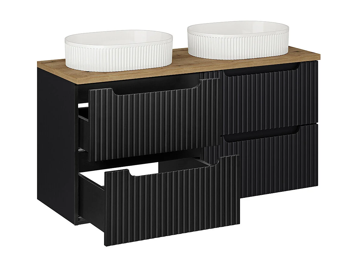 Doppelwaschtisch 120cm 4 Schubladen Riva Schwarz und Holz
