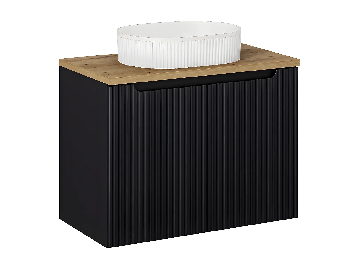 Meuble simple vasque 80cm 2 portes Riva Noir et Bois