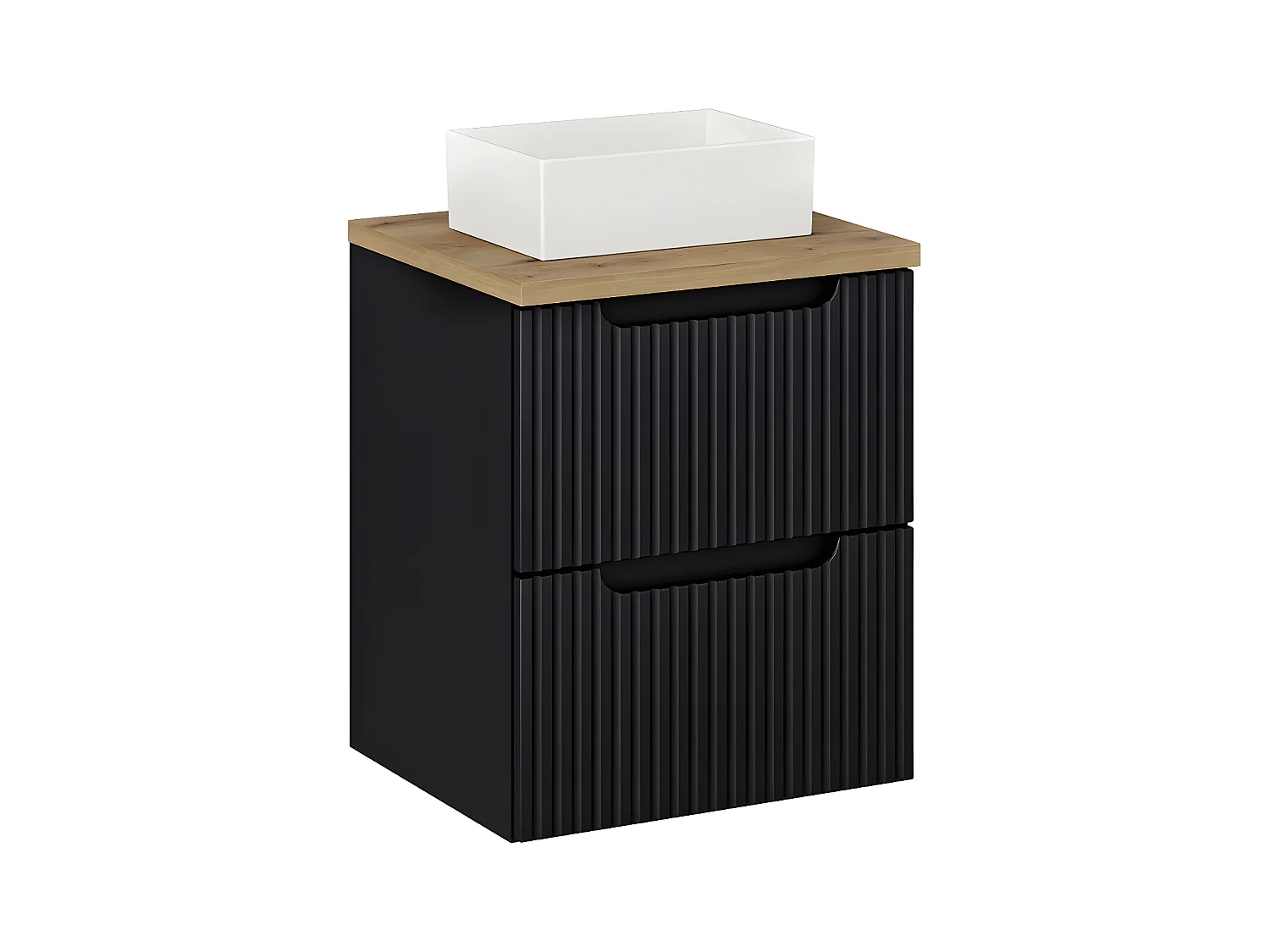 Meuble simple vasque 50cm 2 tiroirs Riva Noir et Bois