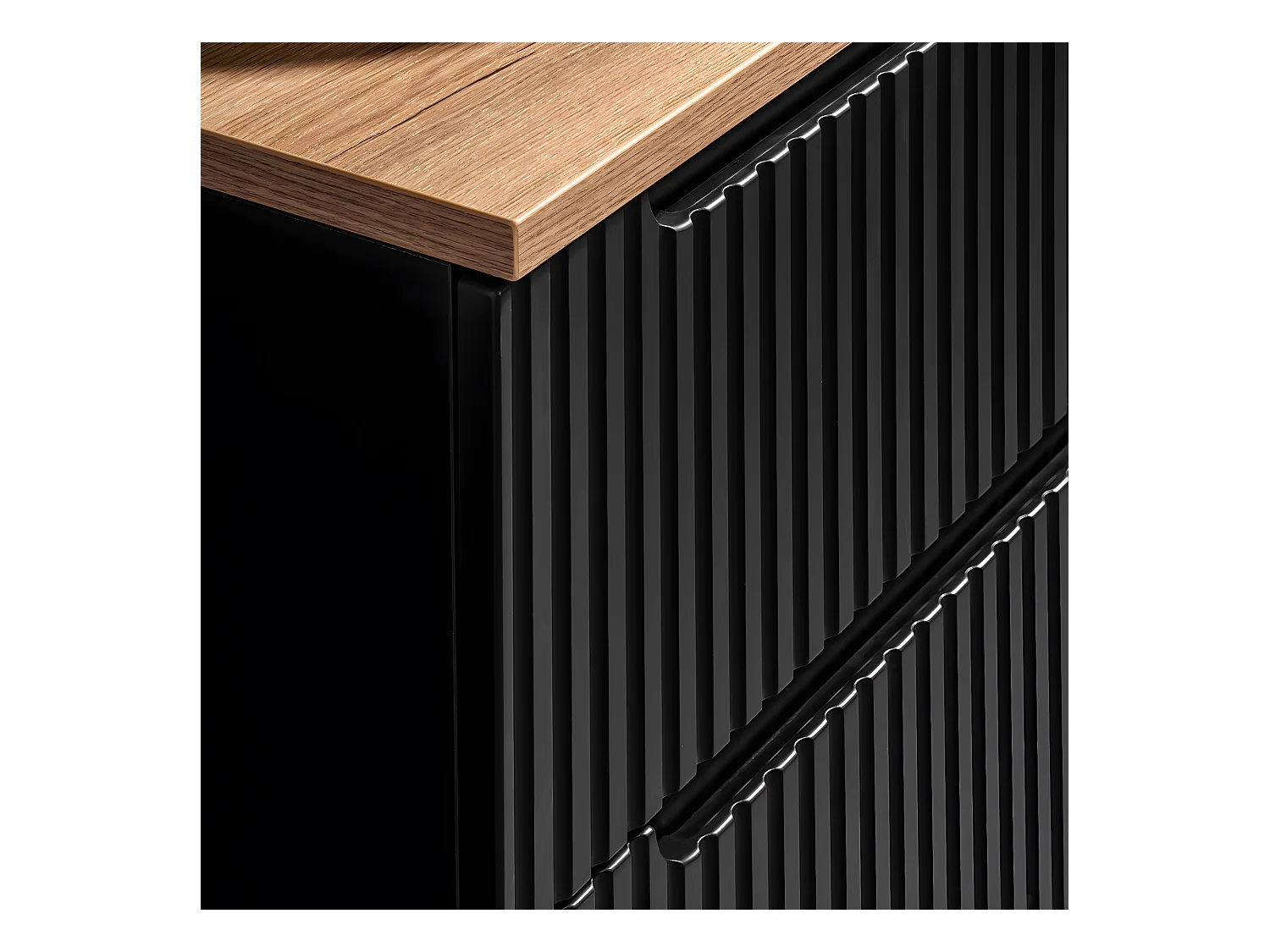 Meuble simple vasque 50cm 2 tiroirs Riva Noir et Bois