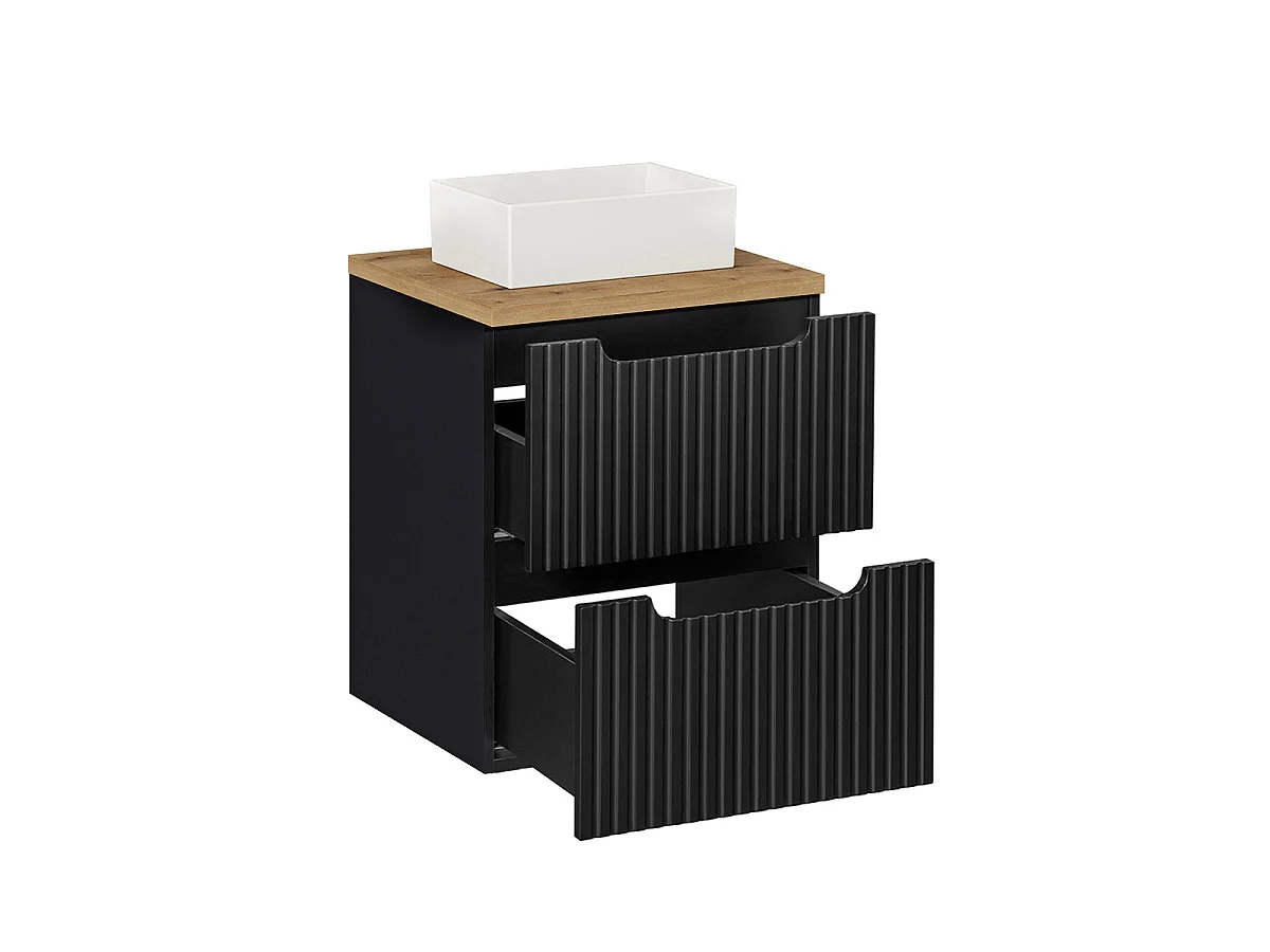 Mobile lavabo singolo 50cm 2 cassetti Riva Nero e Legno