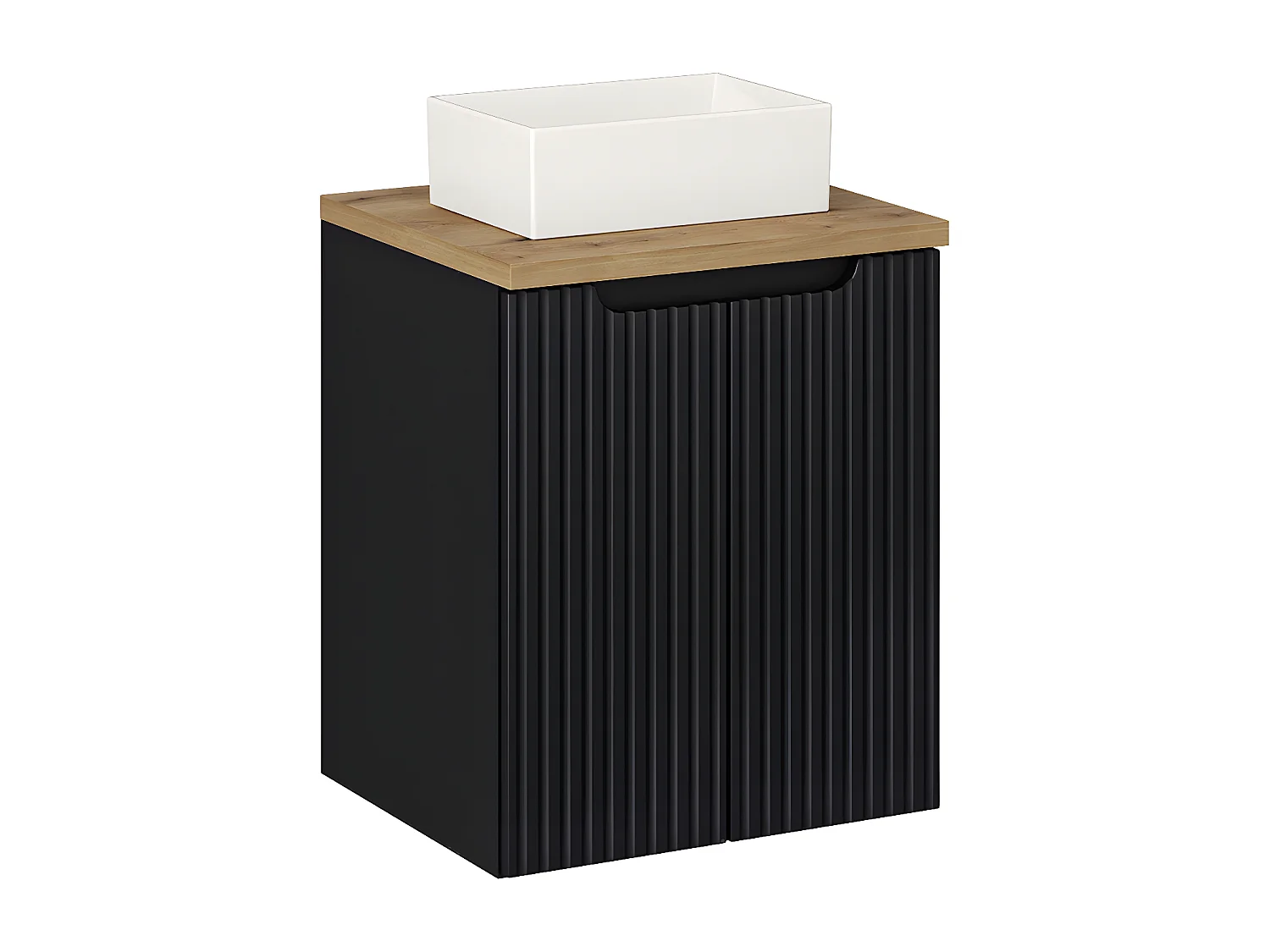 Meuble simple vasque 50cm 2 portes Riva Noir et Bois