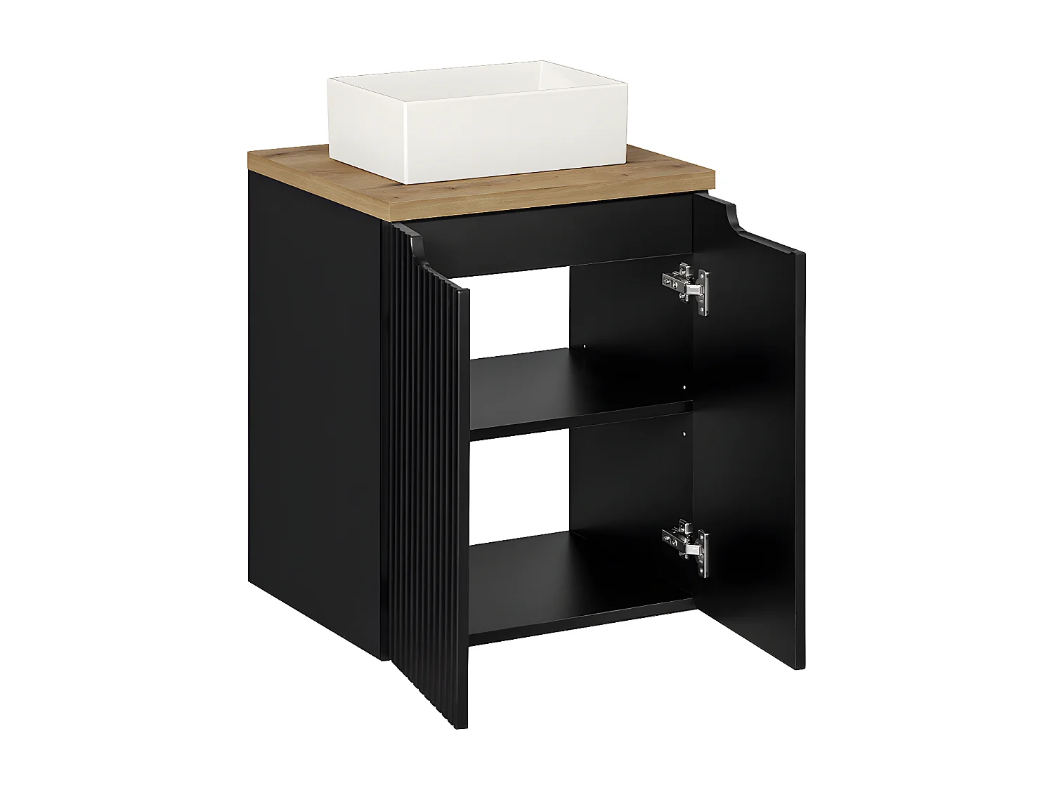 Meuble simple vasque 50cm 2 portes Riva Noir et Bois