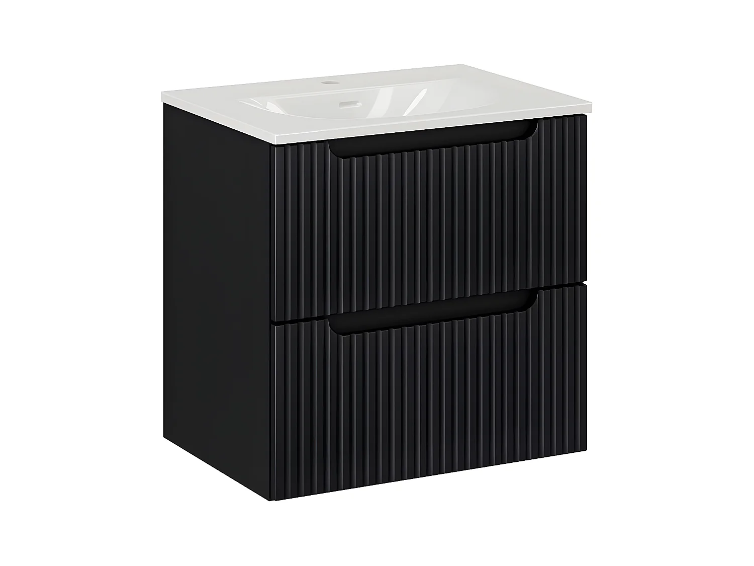 Meuble simple vasque encastrée 60cm 2 tiroirs Riva Noir
