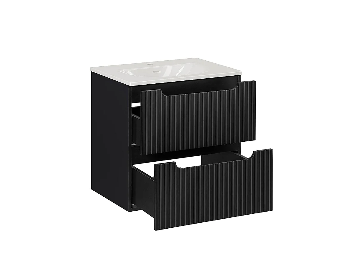 Meuble simple vasque encastrée 60cm 2 tiroirs Riva Noir