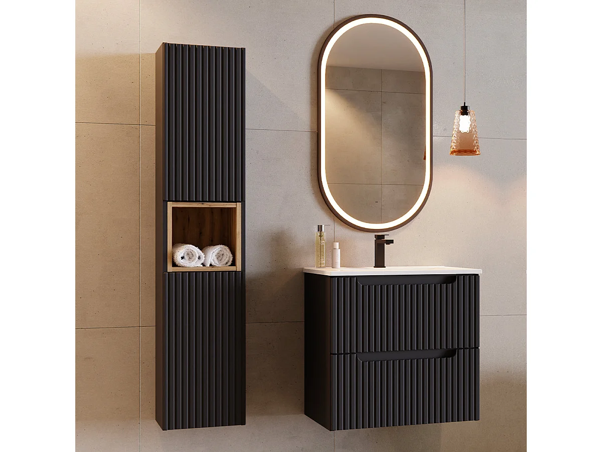 Meuble simple vasque encastrée 60cm 2 tiroirs Riva Noir