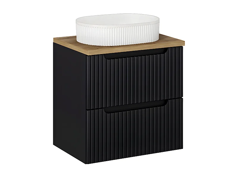 Riva Zwart en Hout enkele wastafel 60cm 2 lades