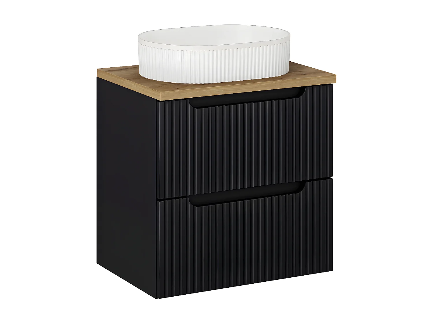 Meuble simple vasque 60cm 2 tiroirs Riva Noir et Bois