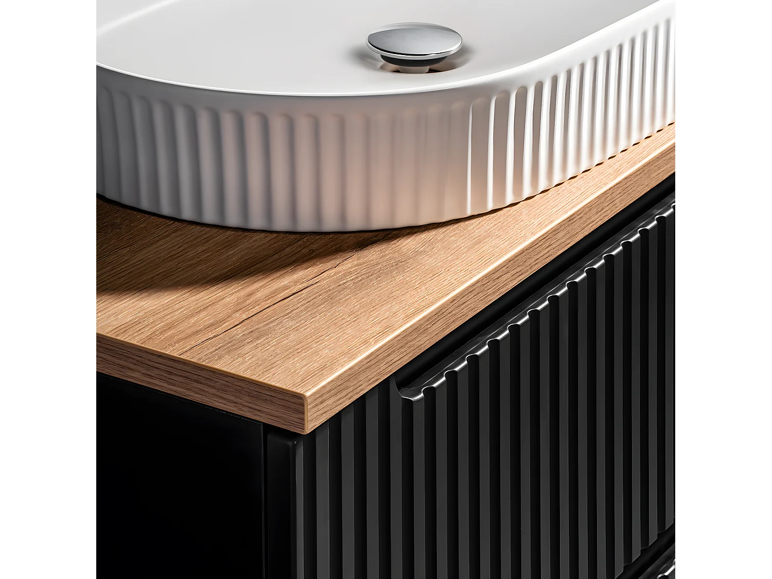 Meuble simple vasque 60cm 2 tiroirs Riva Noir et Bois