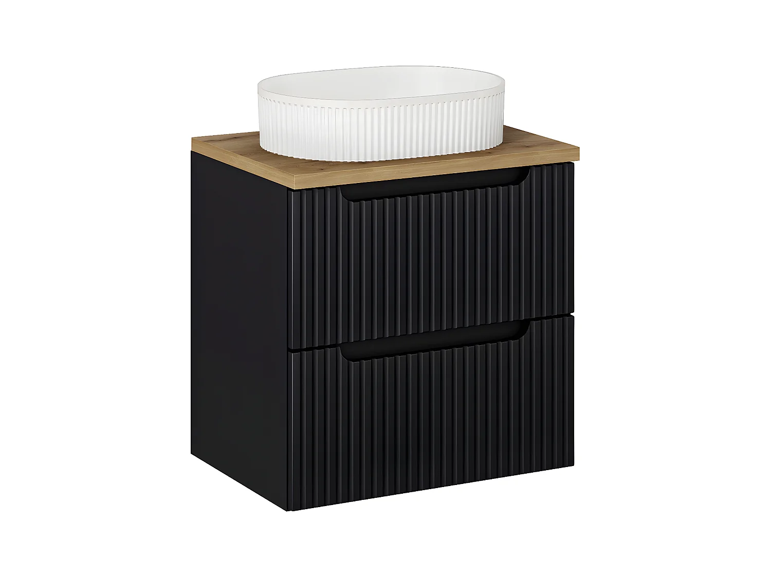 Meuble simple vasque 60cm 2 tiroirs Riva Noir et Bois