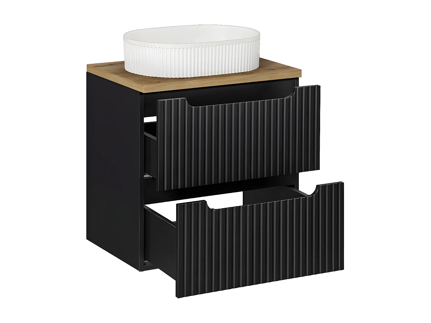 Mueble lavabo individual 60cm 2 cajones Riva Negro y Madera