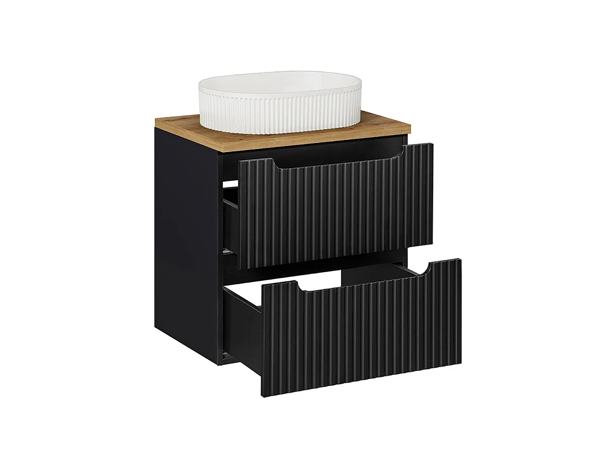 Meuble simple vasque 60cm 2 tiroirs Riva Noir et Bois
