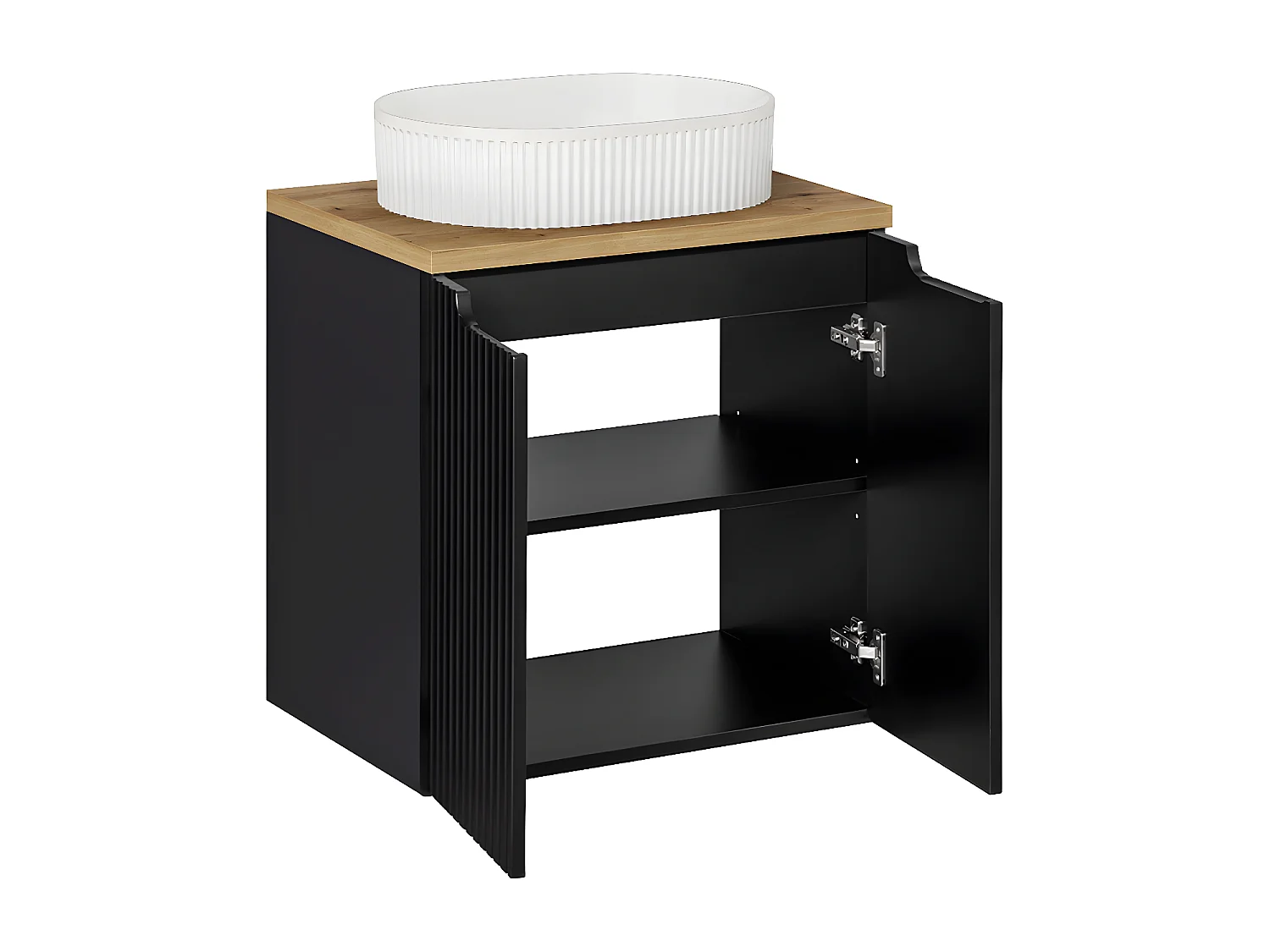 Meuble simple vasque 60cm 2 portes Riva Noir et Bois