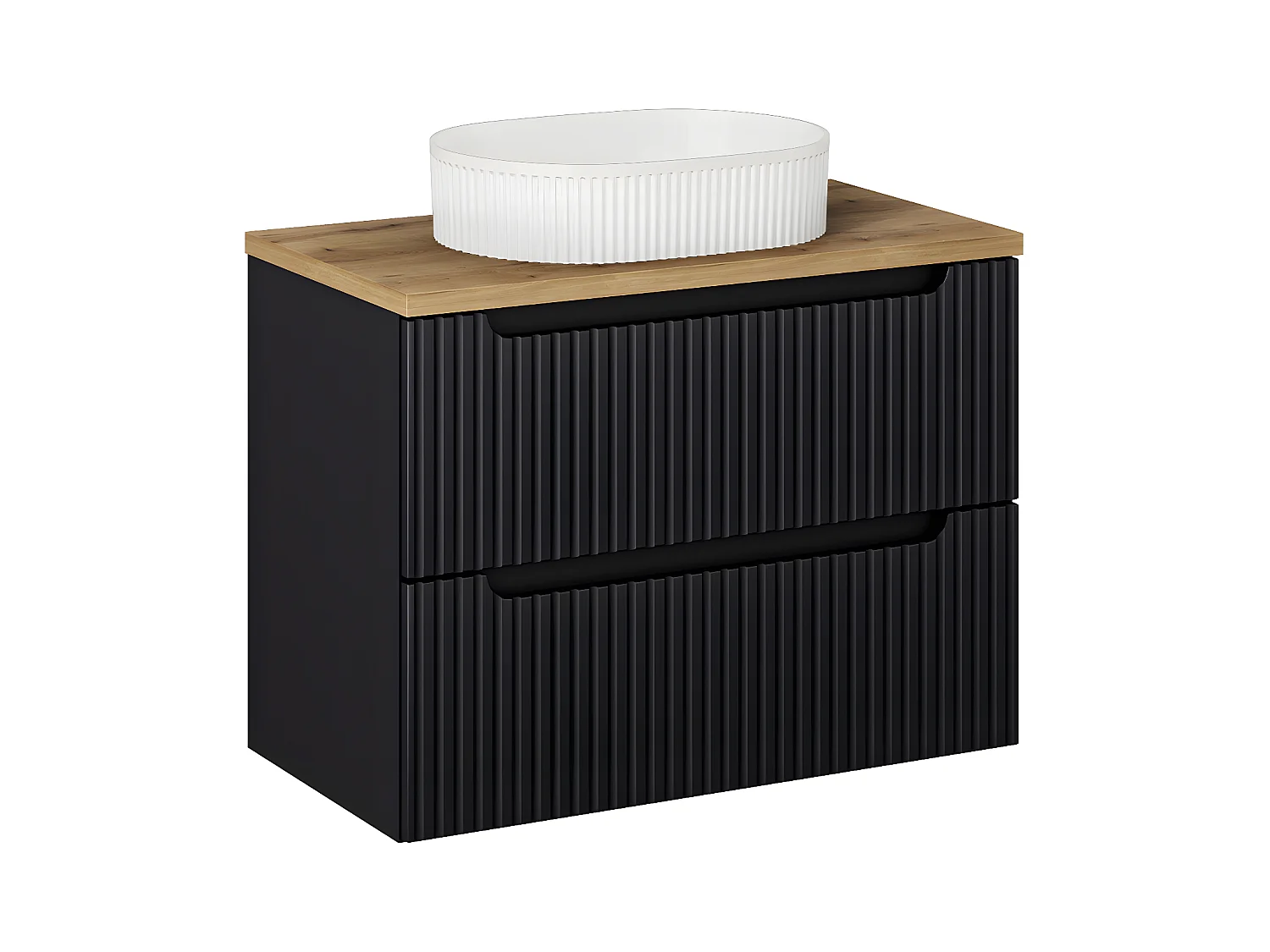 Meuble simple vasque 80cm 2 tiroirs Riva Noir et Bois