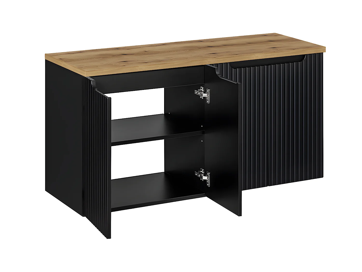 Meuble sous-vasque 120cm 4 portes plan de toilette Riva Noir et Bois