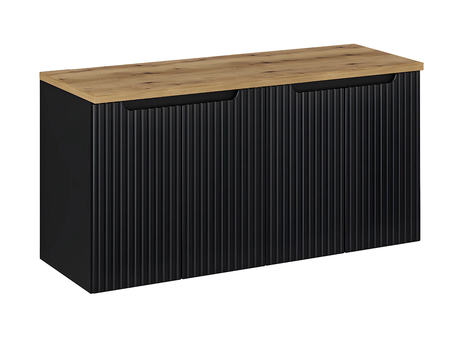 Meuble sous-vasque 120cm 4 portes plan de toilette Riva Noir et Bois