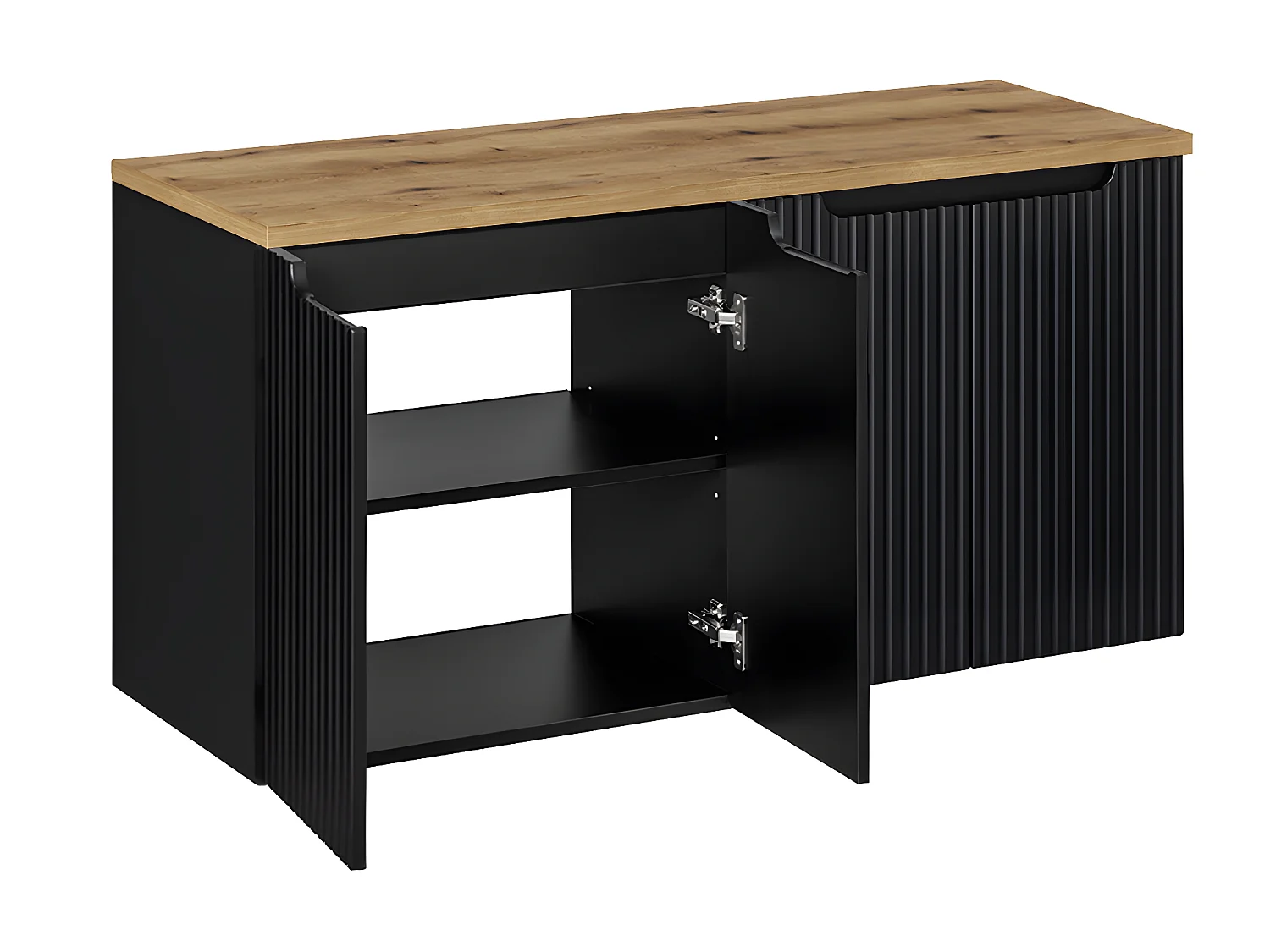 Meuble sous-vasque 120cm 4 portes plan de toilette Riva Noir et Bois