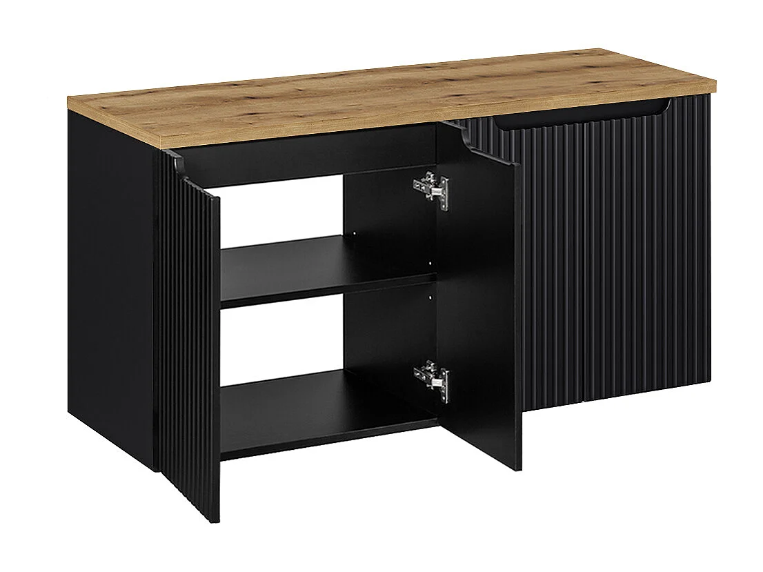 Tvättställsskåp 120cm 4 dörrar Riva tvättställsskiva Svart och trä