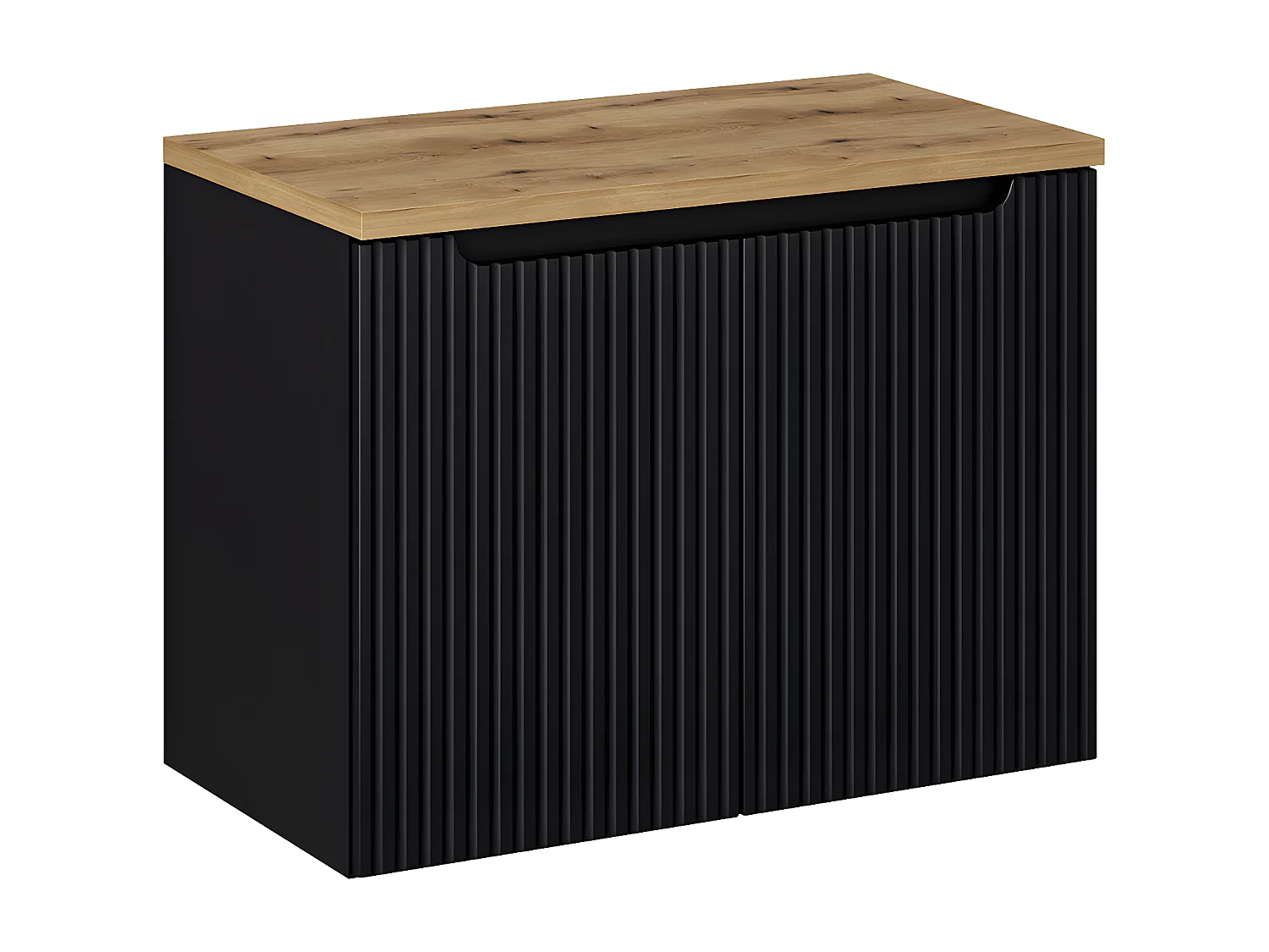 Meuble sous-vasque 80cm 2 portes plan de toilette Riva Noir et Bois