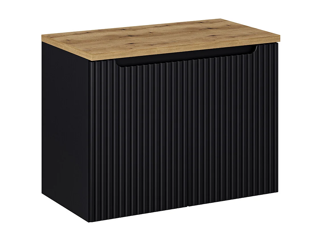 Meuble sous-vasque 80cm 2 portes plan de toilette Riva Noir et Bois