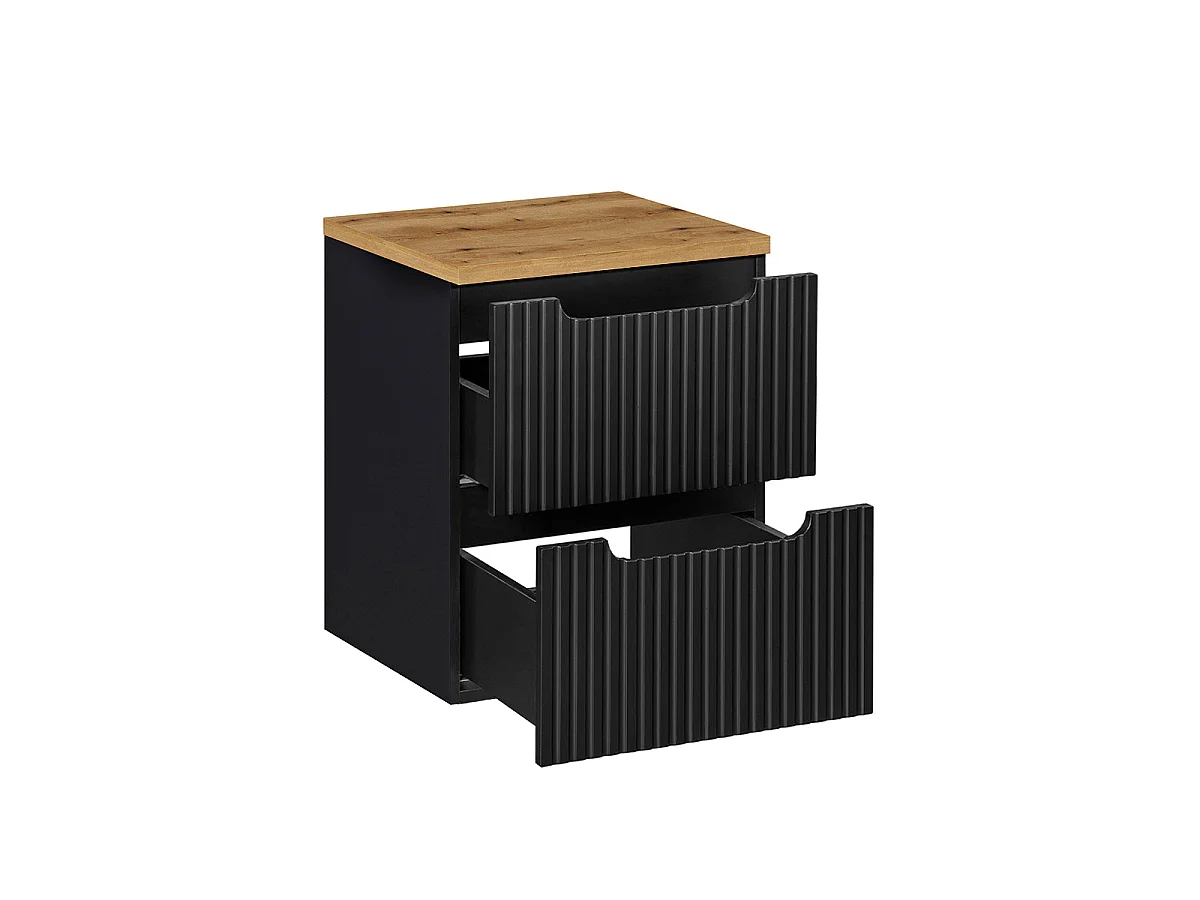 Wastafelonderbouw 50cm 2 laden Riva zwart en hout badmeubel
