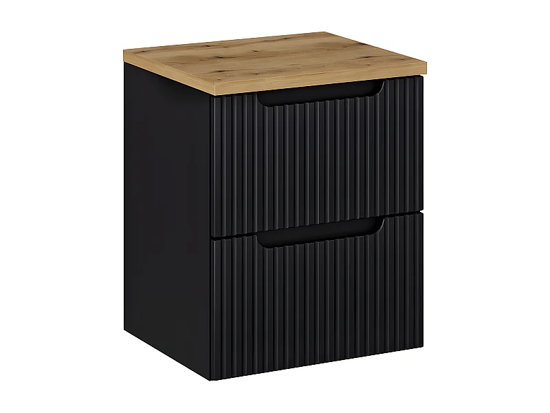 Wastafelonderbouw 50cm 2 laden Riva zwart en hout badmeubel