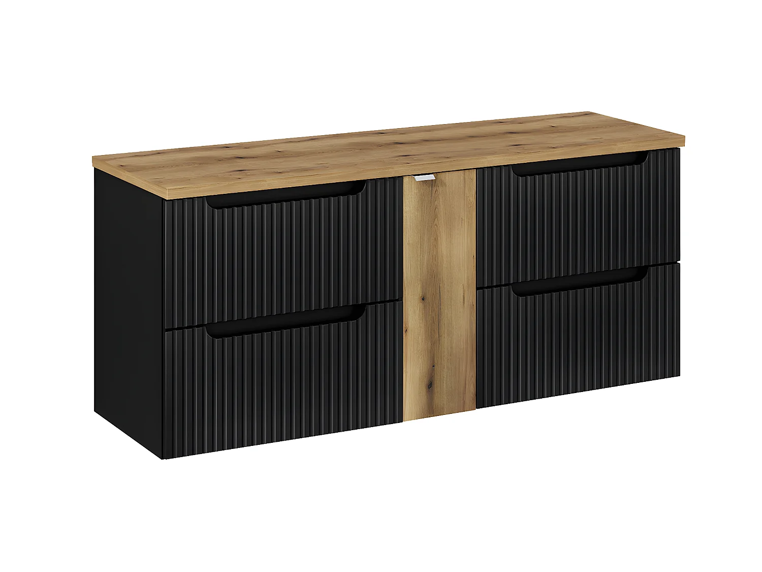 Meuble sous-vasque 140cm 4 tiroirs plan de toilette Riva Noir et Bois