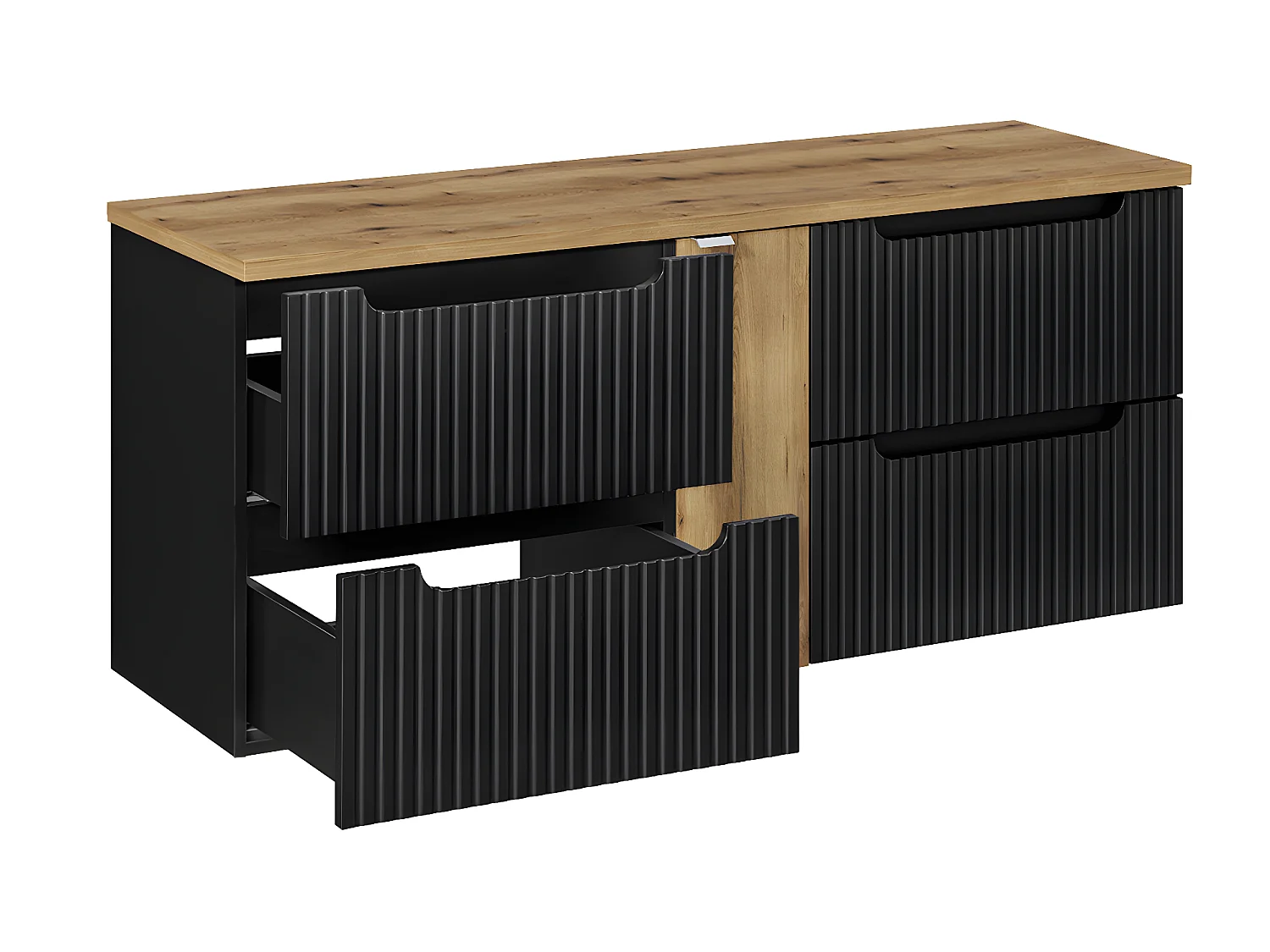 Wastafelonderbouw 140cm 4 laden Riva badmeubel Zwart en Hout