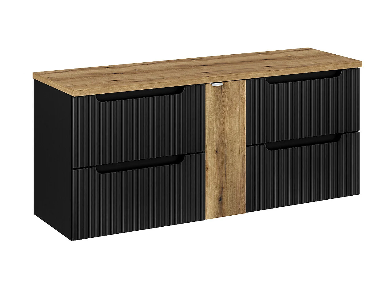 Meuble sous-vasque 140cm 4 tiroirs plan de toilette Riva Noir et Bois