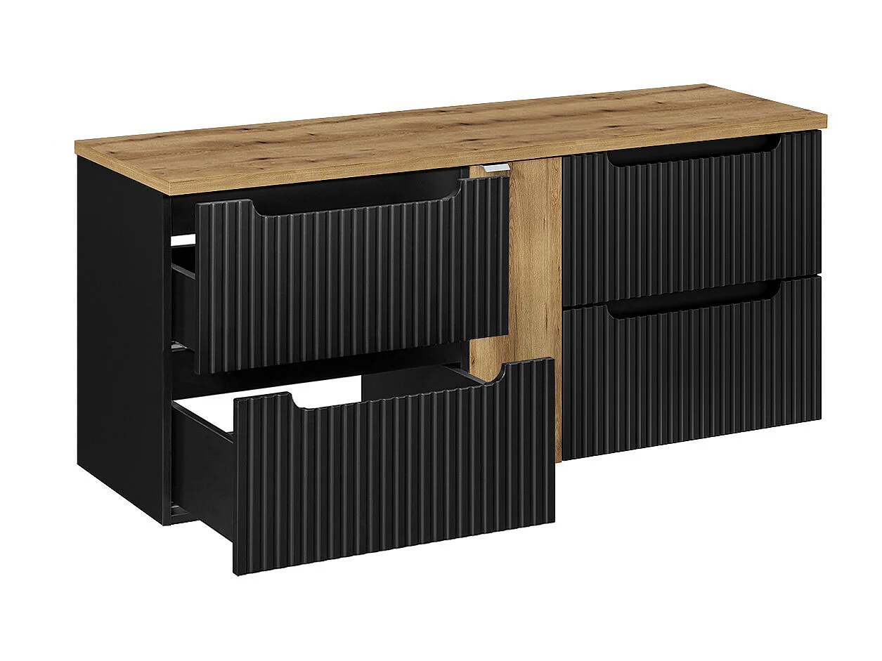 Meuble sous-vasque 140cm 4 tiroirs plan de toilette Riva Noir et Bois