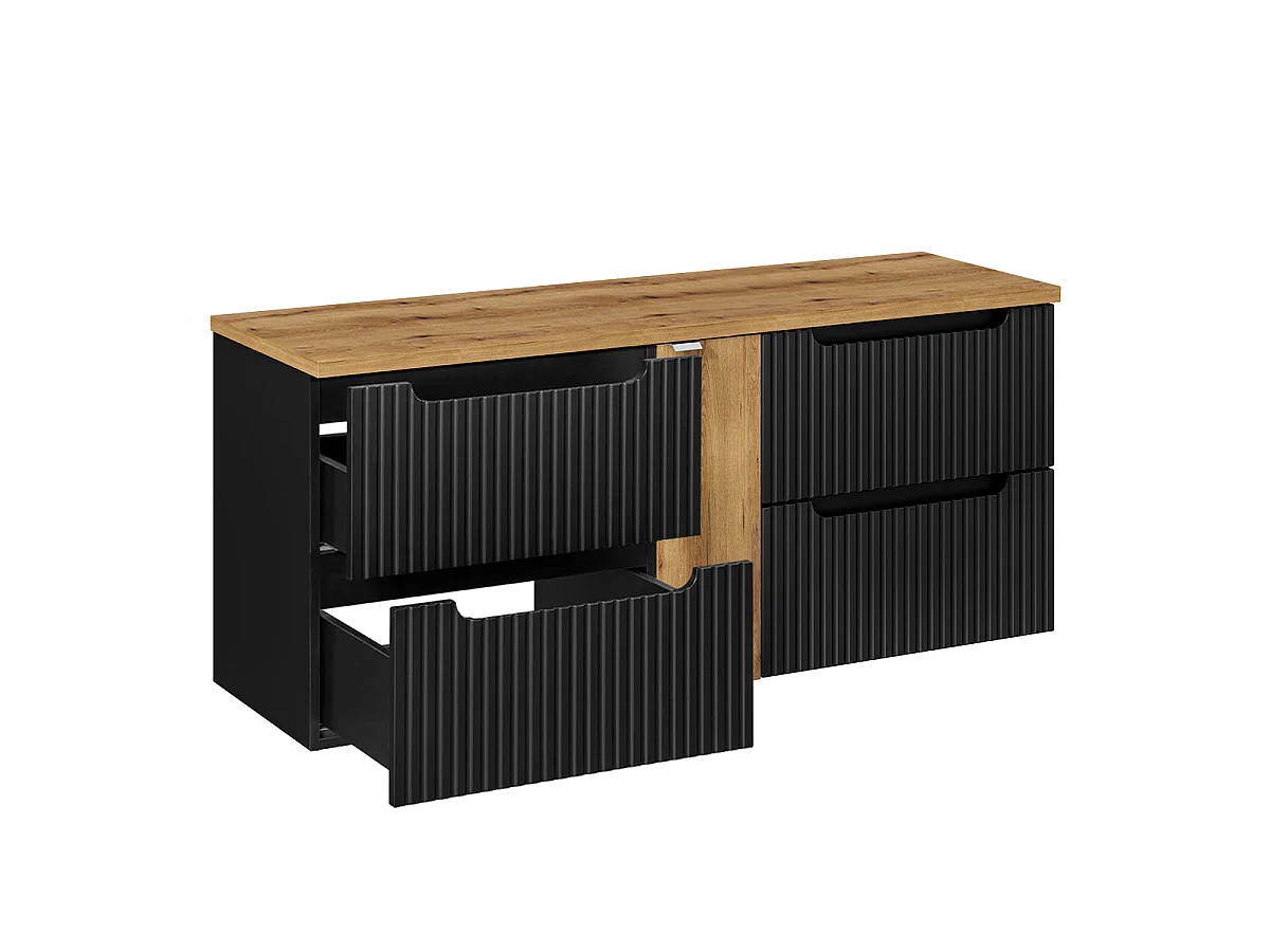 Meuble sous-vasque 140cm 4 tiroirs plan de toilette Riva Noir et Bois