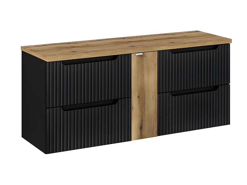 Wastafelonderbouw 140cm 4 laden Riva badmeubel Zwart en Hout