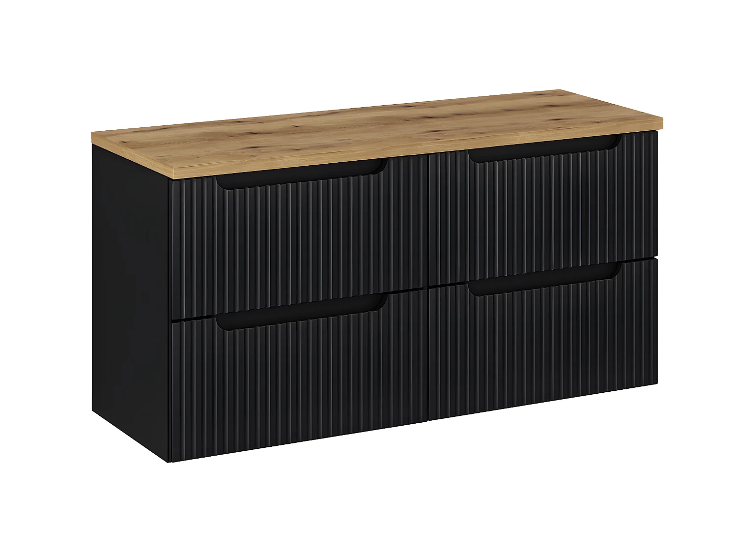 Meuble sous-vasque 120cm 4 tiroirs plan de toilette Riva Noir et Bois