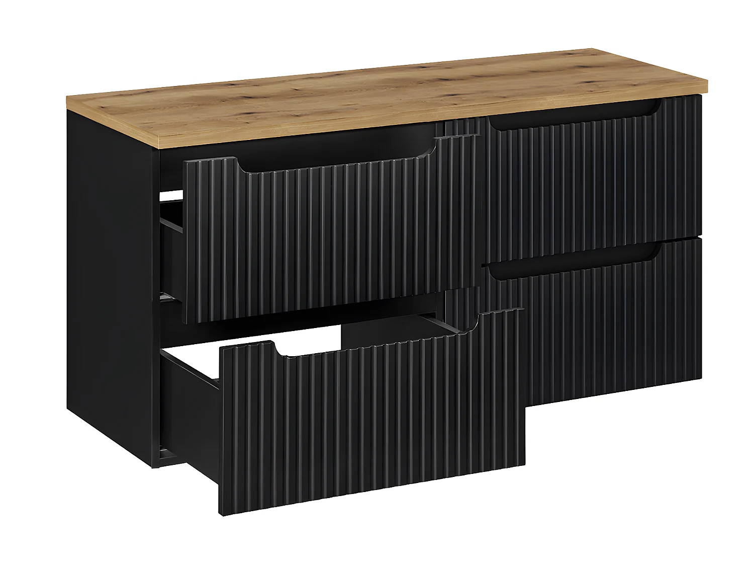 Wastafelonderbouw 120cm 4 laden Riva badmeubel Zwart en Hout