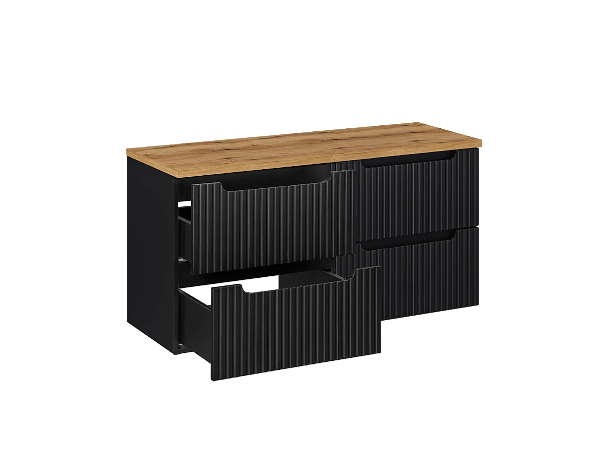 Mobile sottolavabo 120cm 4 cassetti piano lavabo Riva Nero e Legno