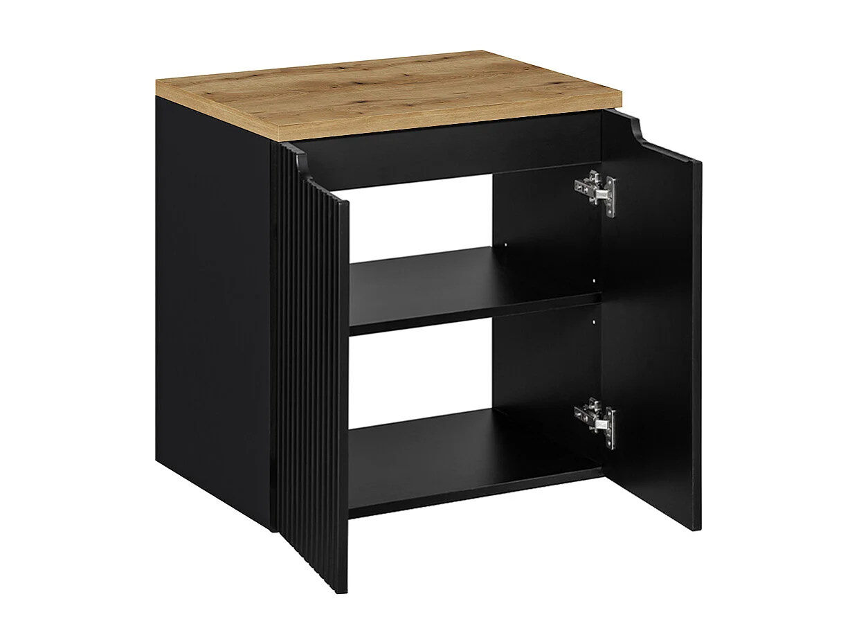 Waschtisch 60cm 2 Türen Waschtisch Riva Schwarz und Holz