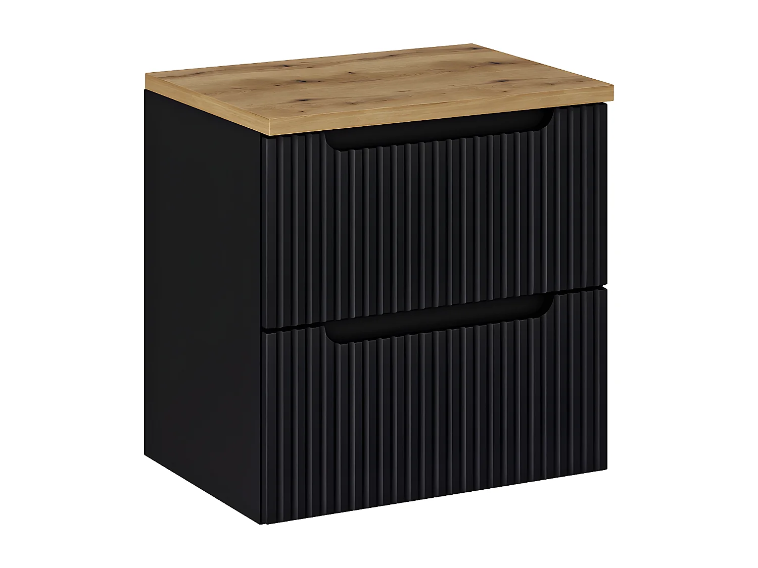 Meuble sous-vasque 60cm 2 tiroirs plan de toilette Riva Noir et Bois