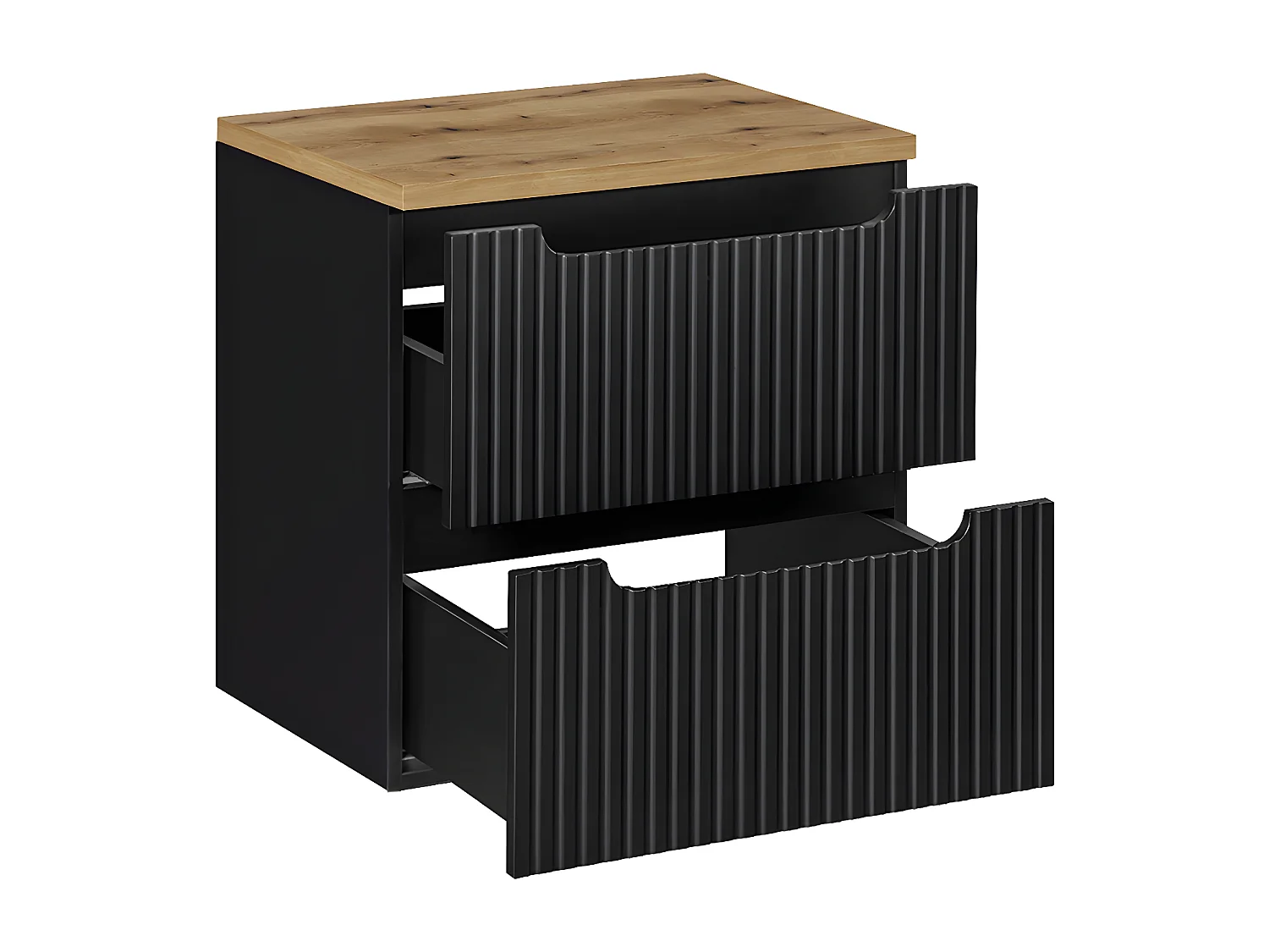 Meuble sous-vasque 60cm 2 tiroirs plan de toilette Riva Noir et Bois