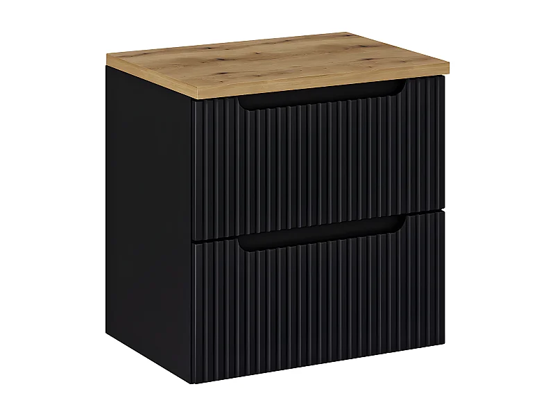 Wastafelonderbouw 60cm 2 lades Riva zwart en hout badmeubel