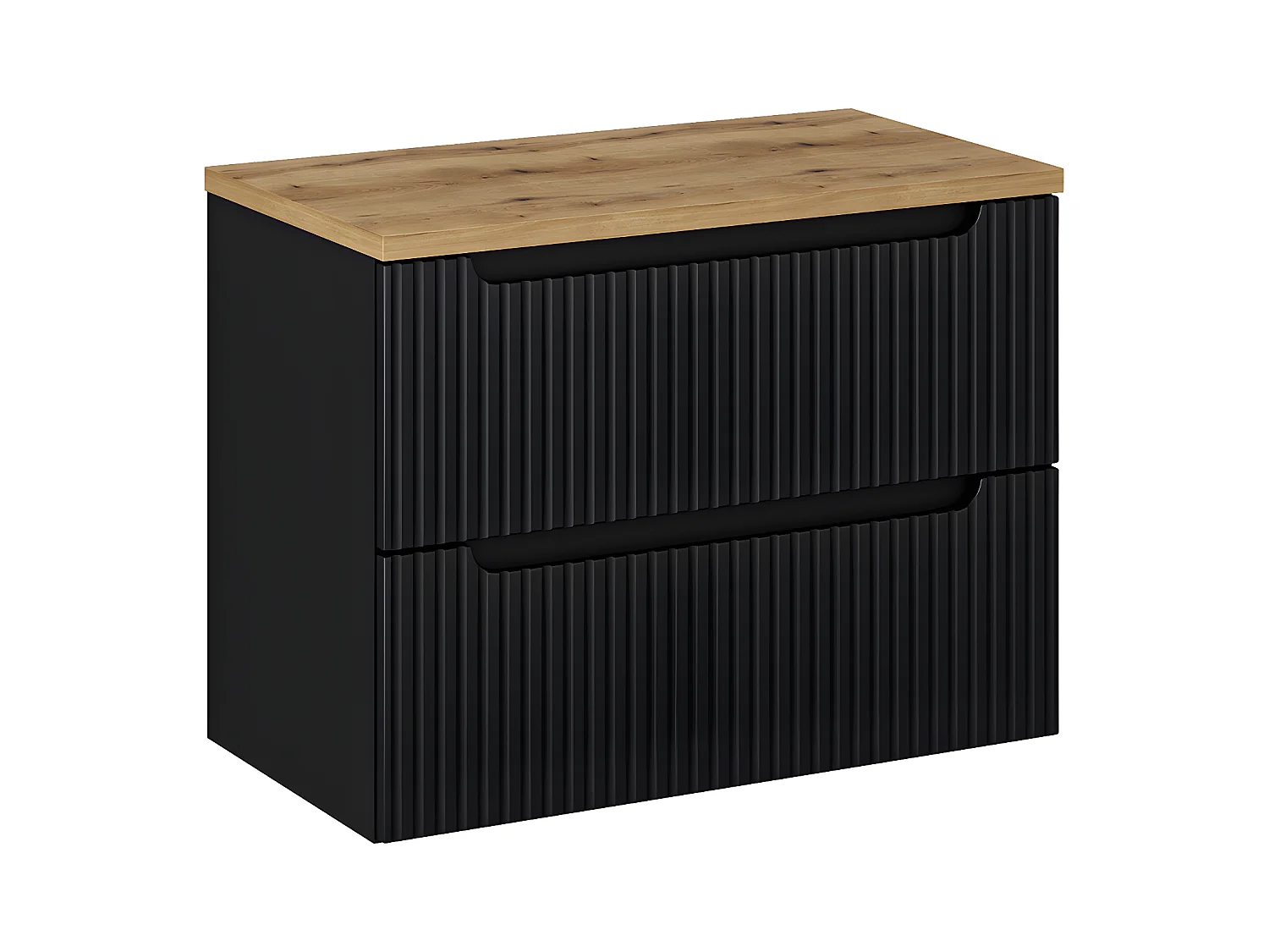 Meuble sous-vasque 80cm 2 tiroirs plan de toilette Riva Noir et Bois