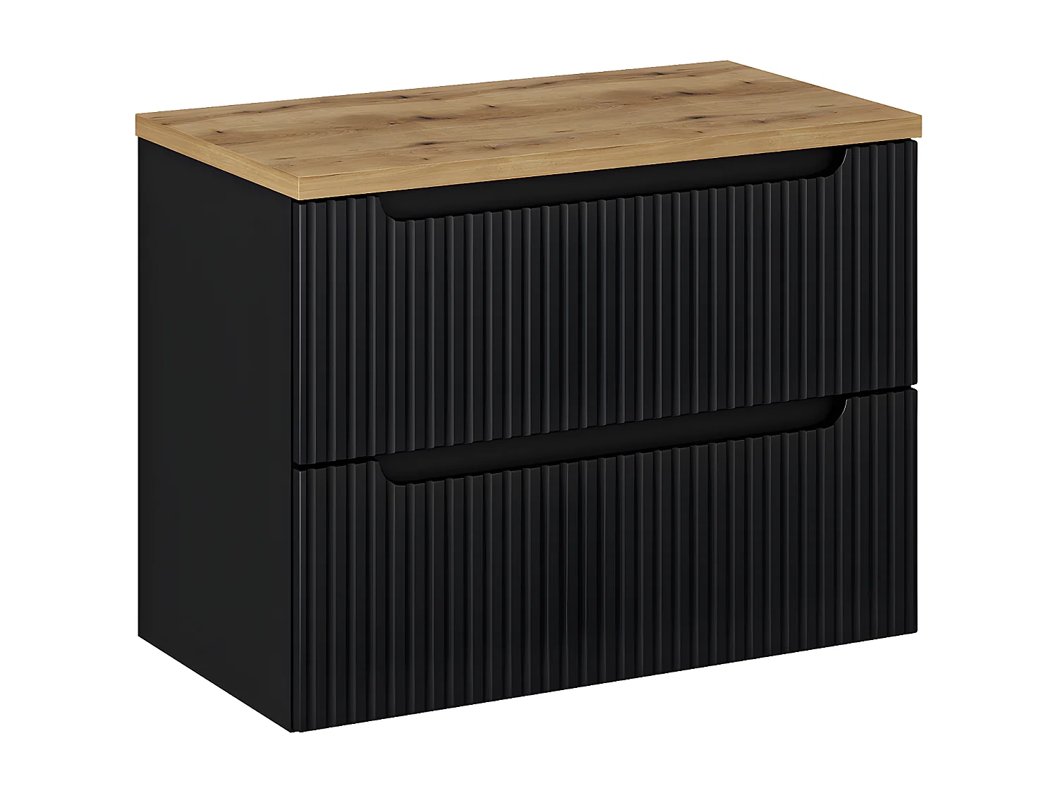 Wastafelonderbouw 80cm 2 laden Riva zwart en houten wastafelblad