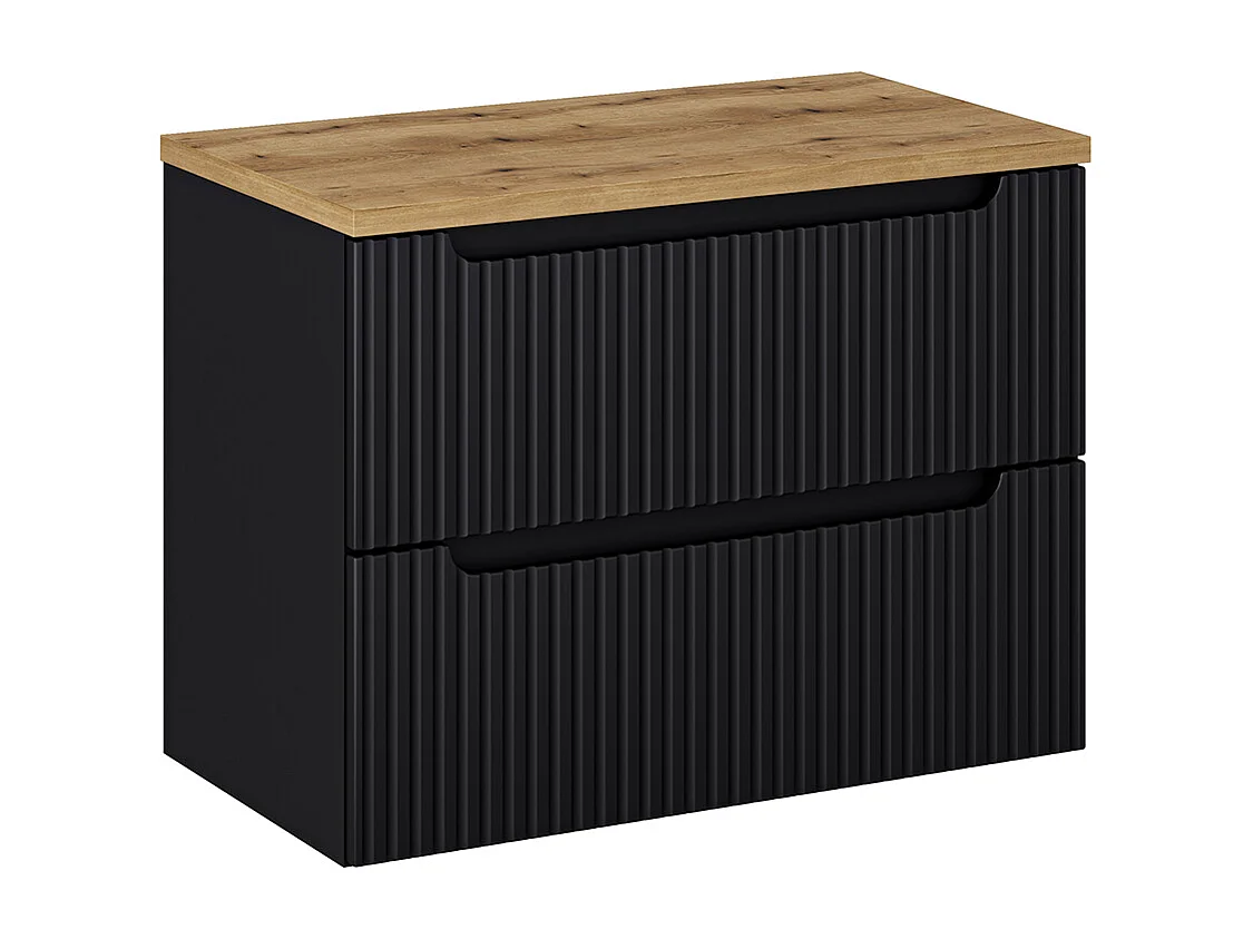 Meuble sous-vasque 80cm 2 tiroirs plan de toilette Riva Noir et Bois