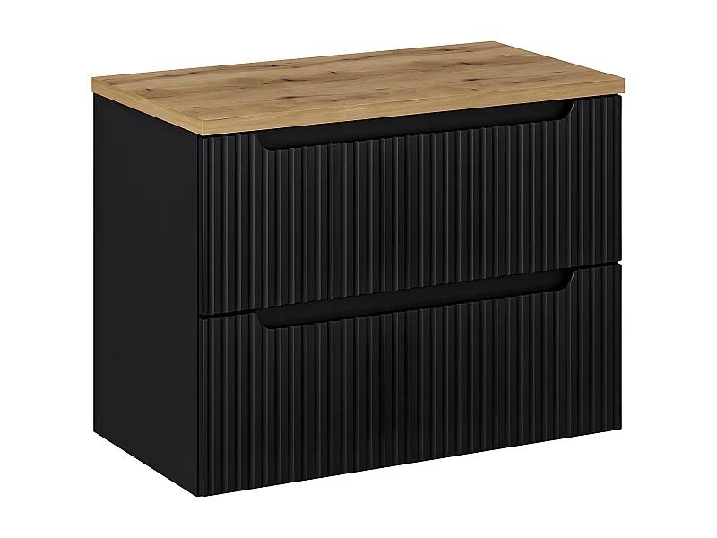 Meuble sous-vasque 80cm 2 tiroirs plan de toilette Riva Noir et Bois