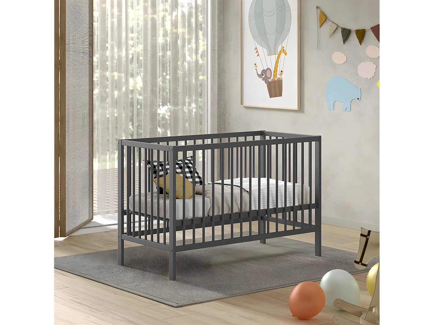 Lit bébé 60x120 sommier inclus Meryl Anthracite