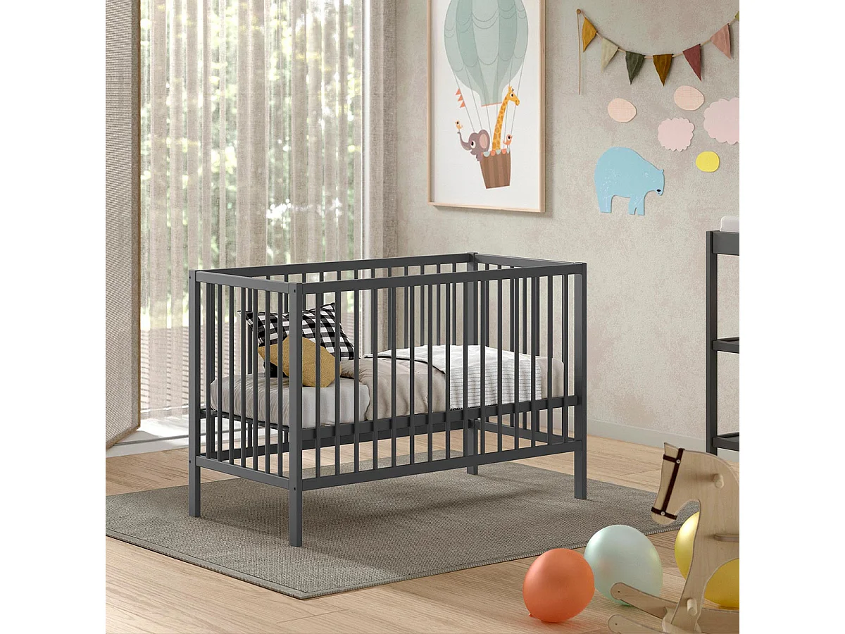 Lit Bébé à Barreaux "Dino" 60x120cm Anthracite