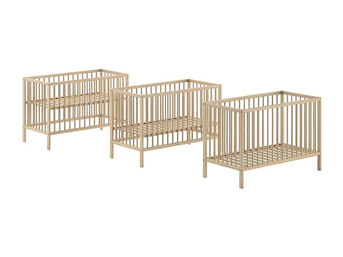 Lit Bébé à Barreaux "Dino" 60x120cm Naturel
