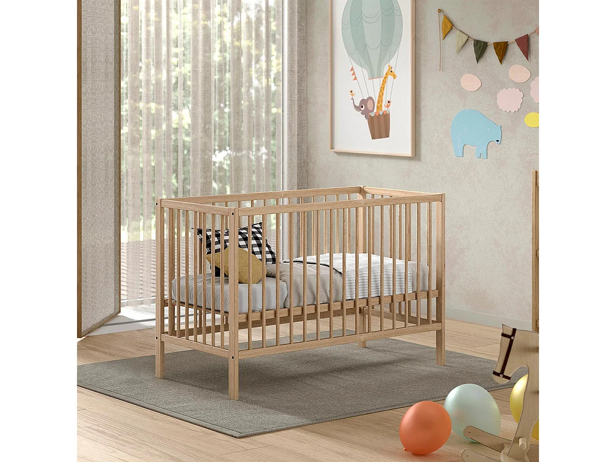 Lit Bébé à Barreaux "Dino" 60x120cm Naturel