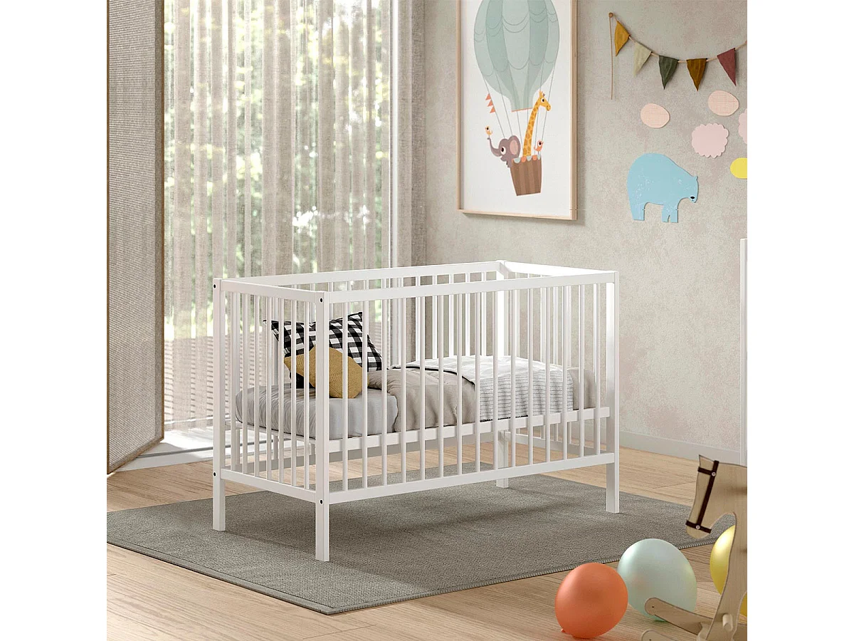 Lit Bébé à Barreaux "Dino" 60x120cm Blanc